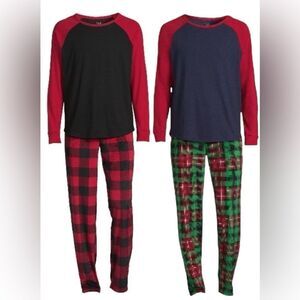 Mens Long Sleeve Plaid Sleep Pajama Lounge 2-Piece Set 2-Pack Size XL
